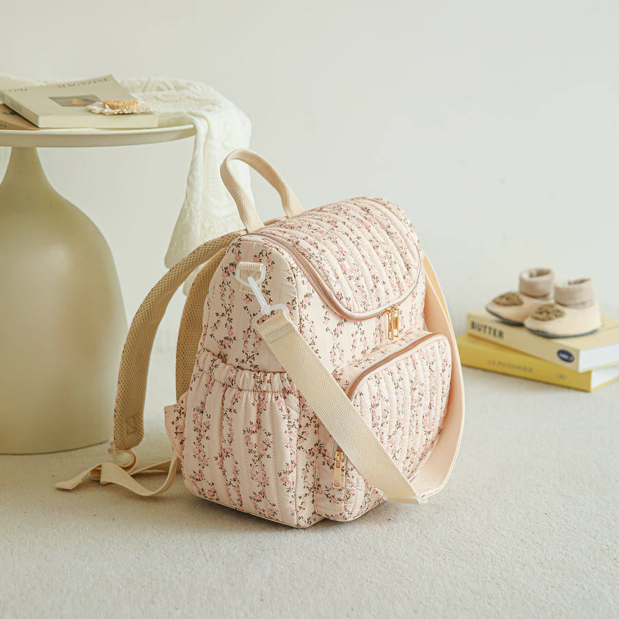 Sac à dos mère en fleurs grande capacité, sac de maternité matelassé — Monptitlou