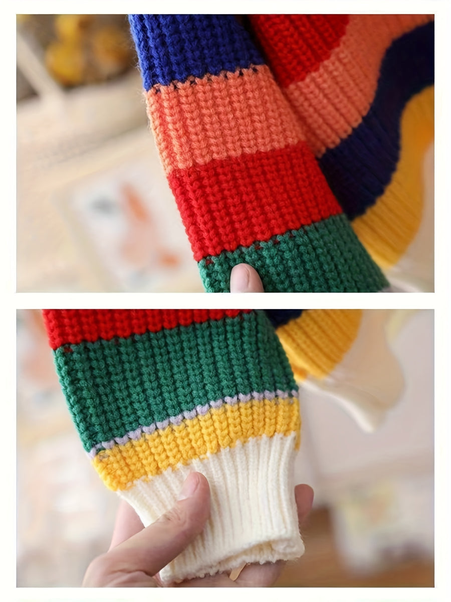 Pull rayé pour enfants, pull arc-en-ciel à col rond — Monptitlou