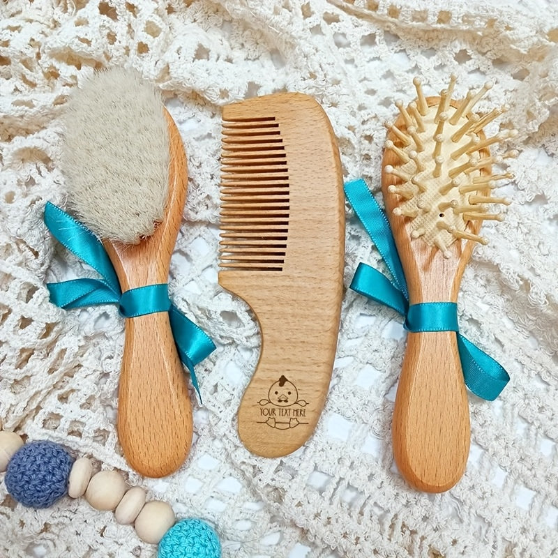 1 Set de brosse à cheveux et peigne en bois de hêtre personnalisé avec — Monptitlou