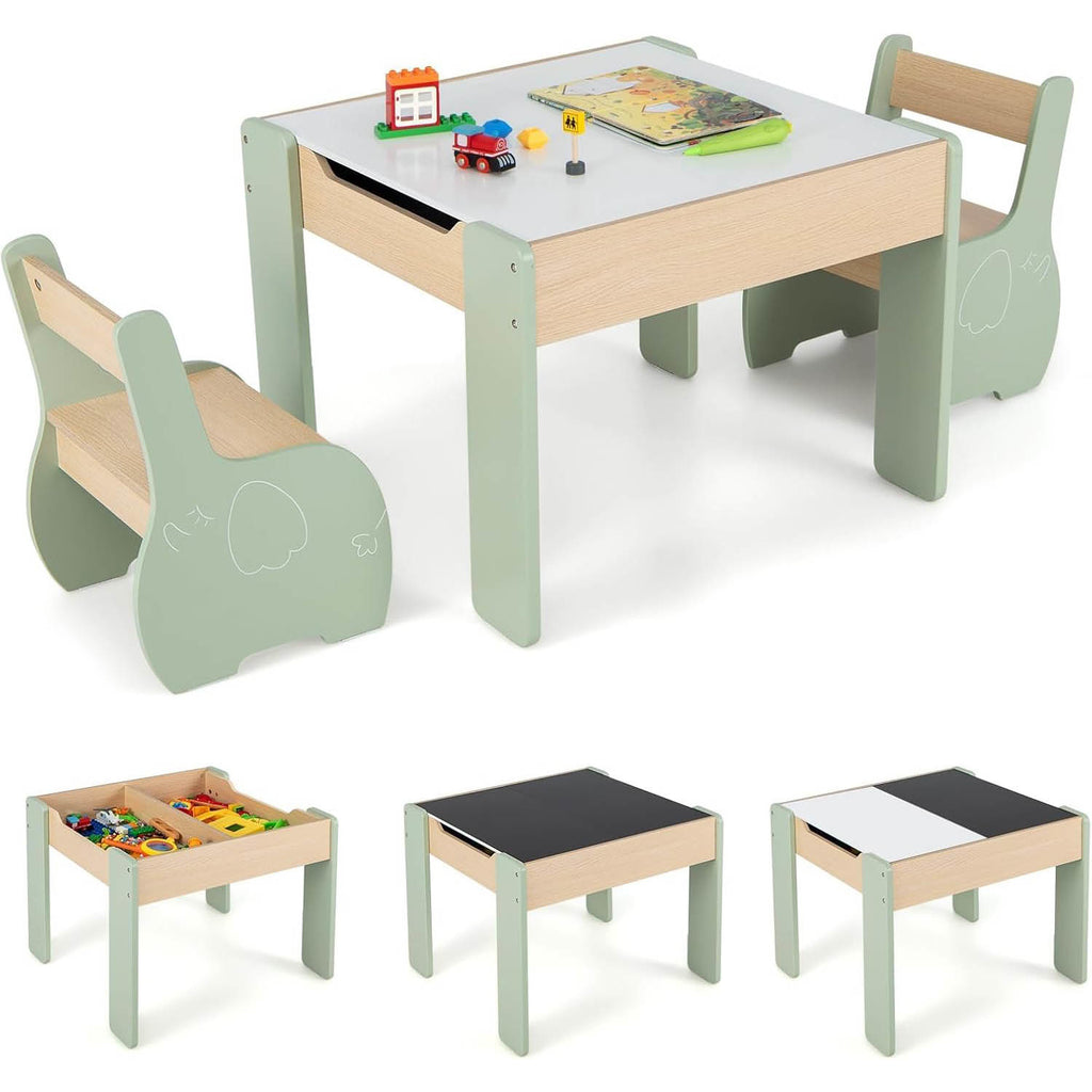 Table avec 2 chaises, ensemble de meubles en bois 3 pièces avec plateau — Monptitlou