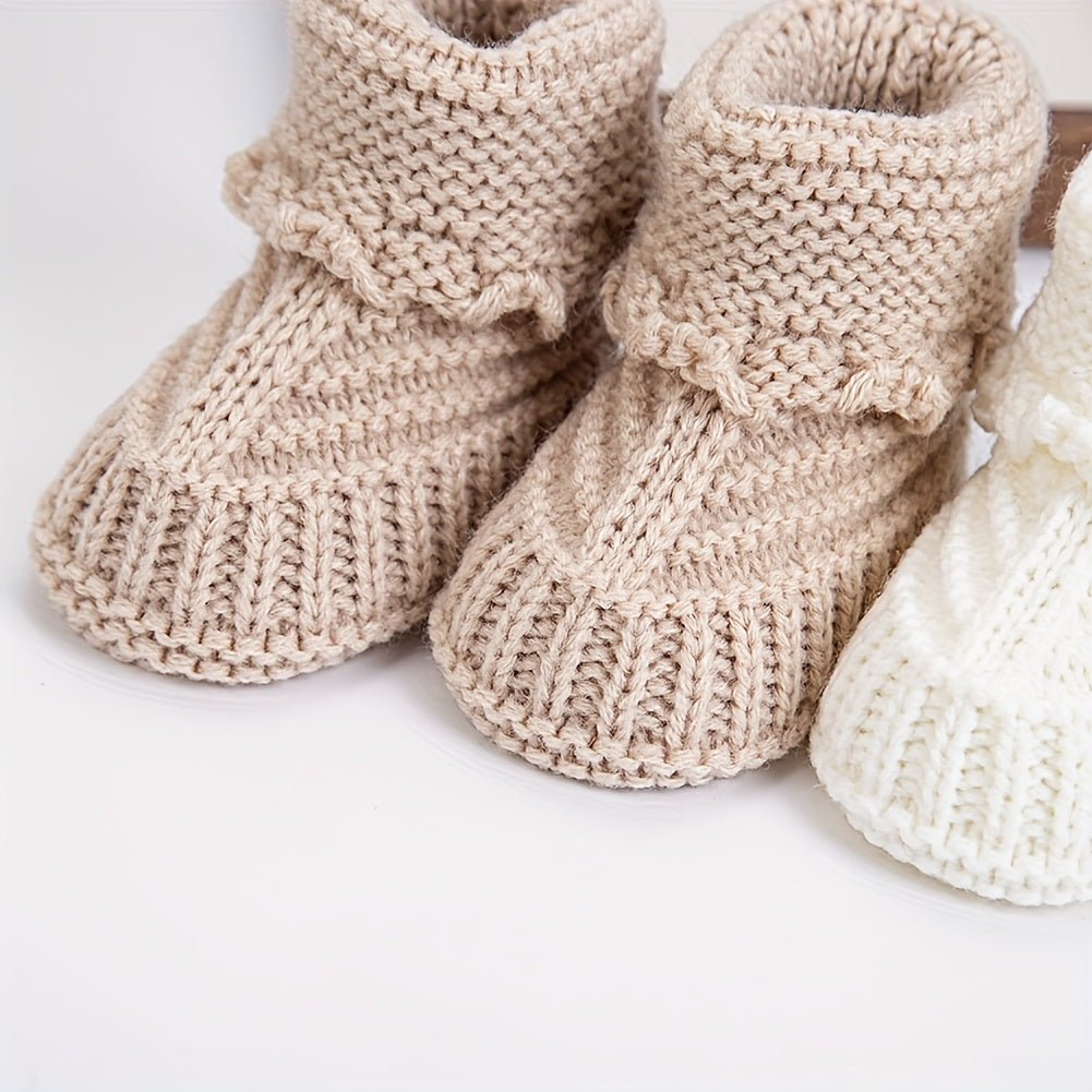 1 paire de chaussettes bébé en tricot 0-12 mois, chaussettes de marche unies Crochet, couleur crème unie, chaussettes co