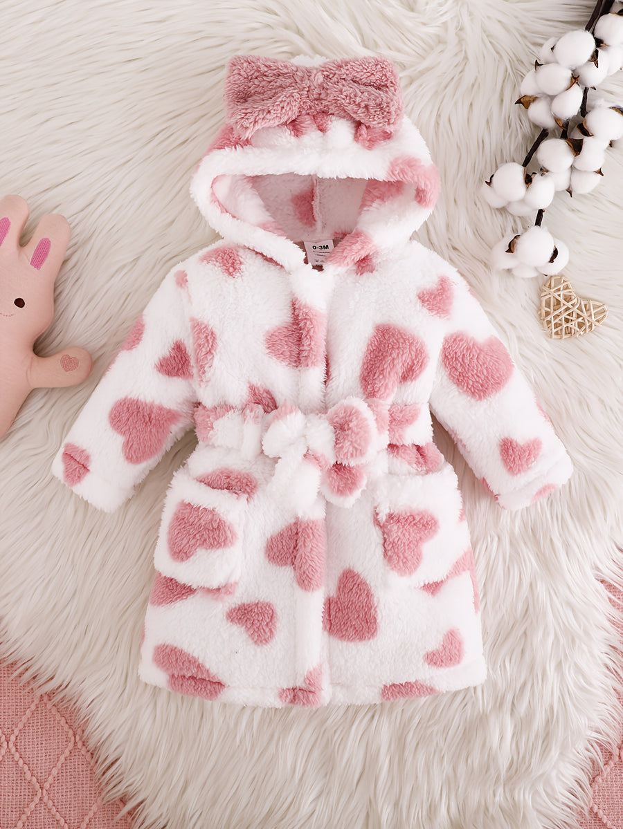 Robe de nuit douillette à motif cœur pour nouveau-née avec nœud — Monptitlou