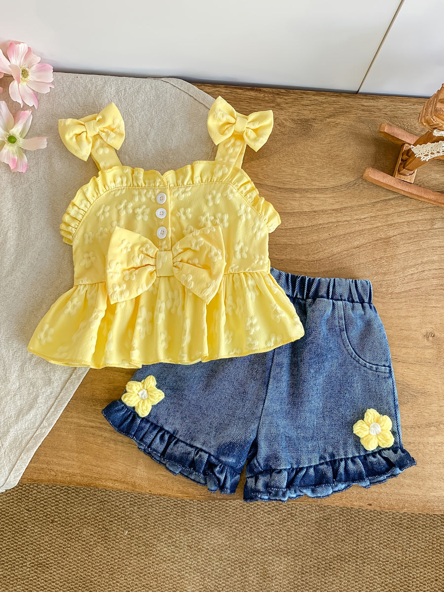Ensemble 2 pièces pour bébé fille : chemisier sans bretelles à nœud — Monptitlou