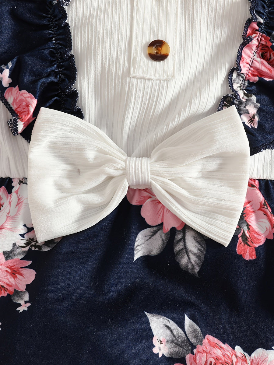 Combinaison à manches longues imprimée fleurs avec foulard — Monptitlou