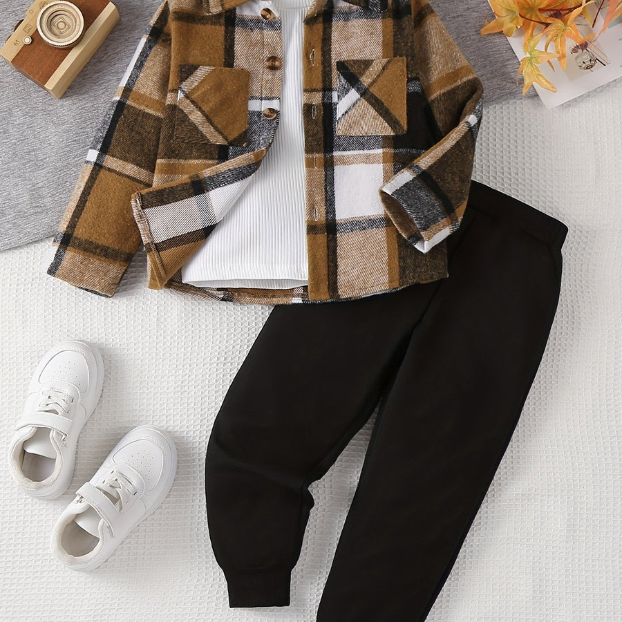 Ensemble 2 pièces vichy veste à double poche et pantalon de sport pour — Monptitlou