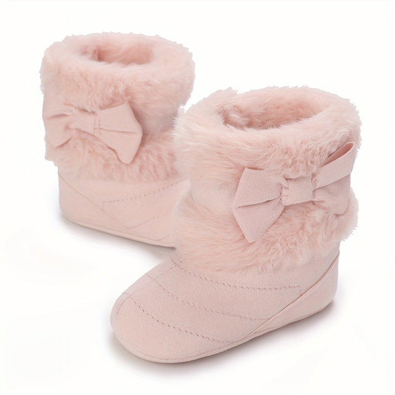 Chaussures pour bébé de 0 à 1 an Filles Hiver Polaire Confortable Bottes de neige Mignon Nœud Chaussures Bébé Semelle so