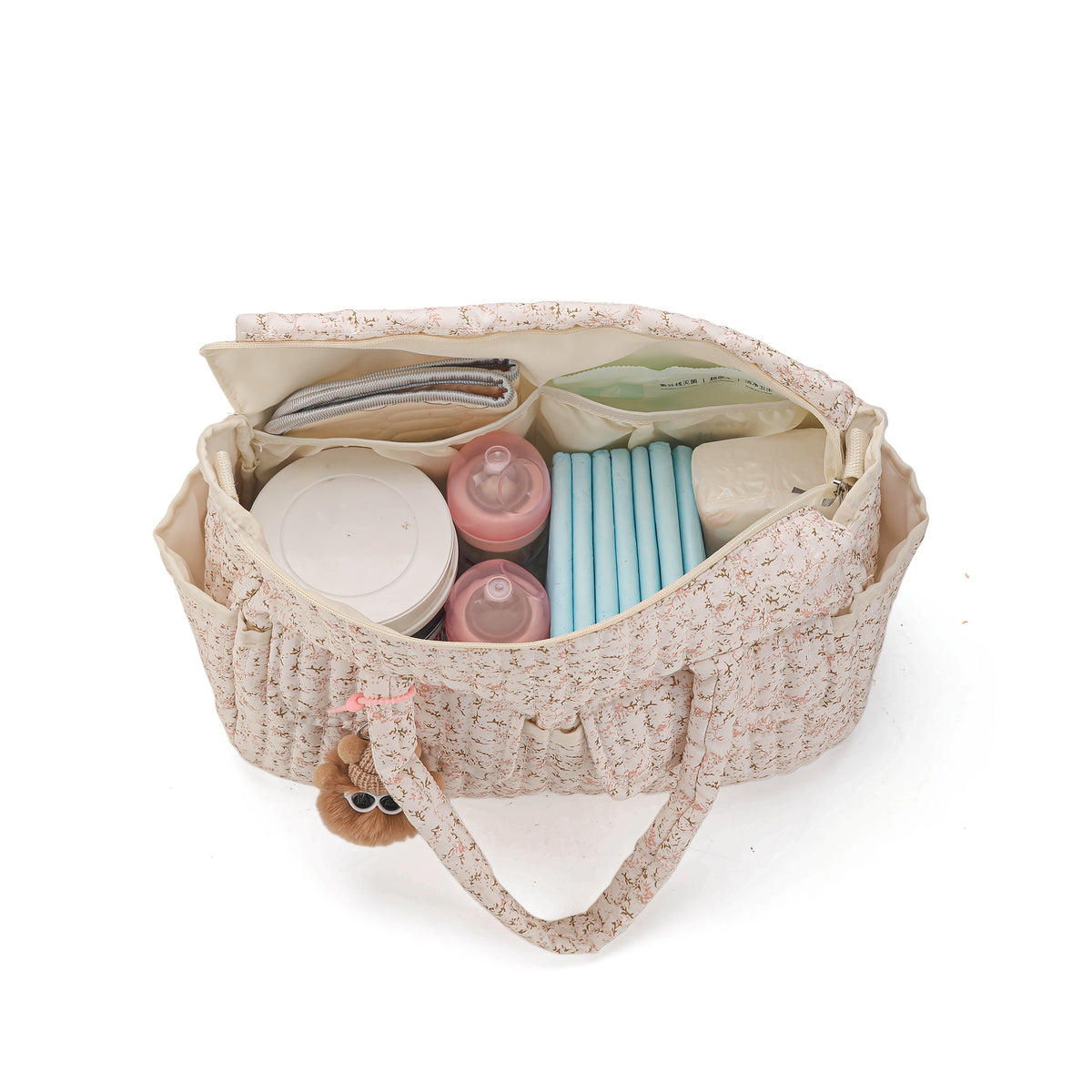 Grand sac fourre-tout matelassé à petites fleurs roses pour mamans et — Monptitlou Image