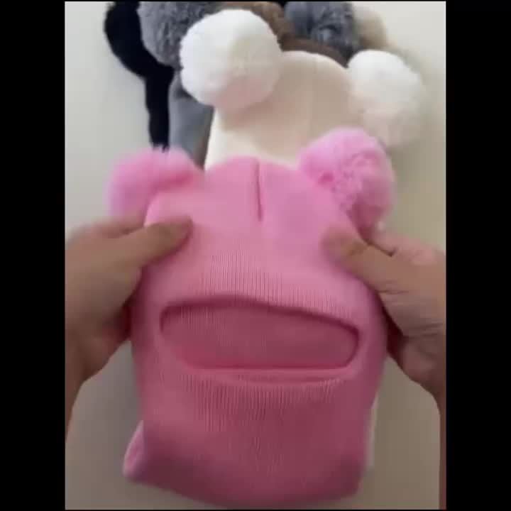 Bonnet Balaclava Confortable 0-3 Ans avec Pompon et Chauffe-Cou — Monptitlou