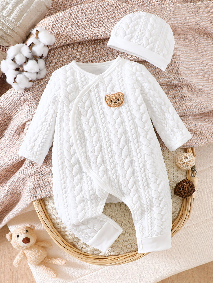 Body pour nouveau-né garçon avec décoration ours blanc, avec bonnet — Monptitlou