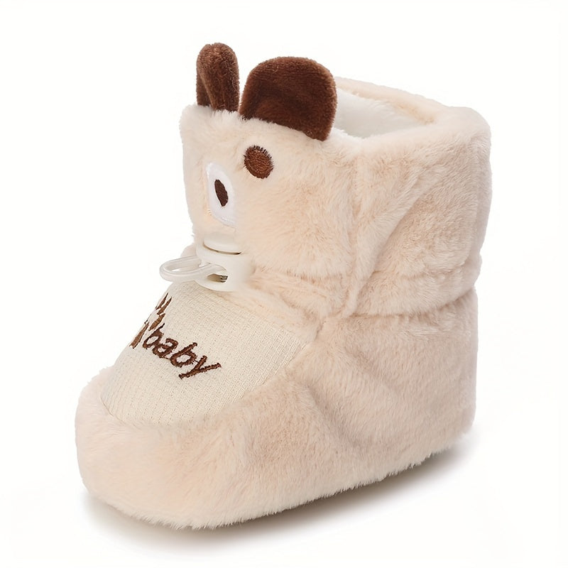Chaussures d'hiver pour nouveau-nés 0-1 an, bottes chaudes doublées peluche avec motifs mignons, semelles souples, chaus