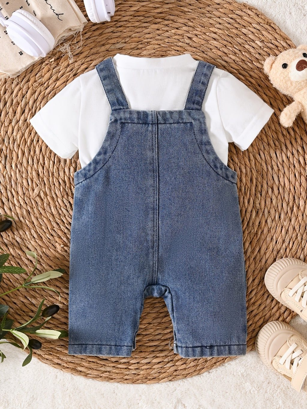Salopettes en jean uni pour garçons avec poches — Monptitlou