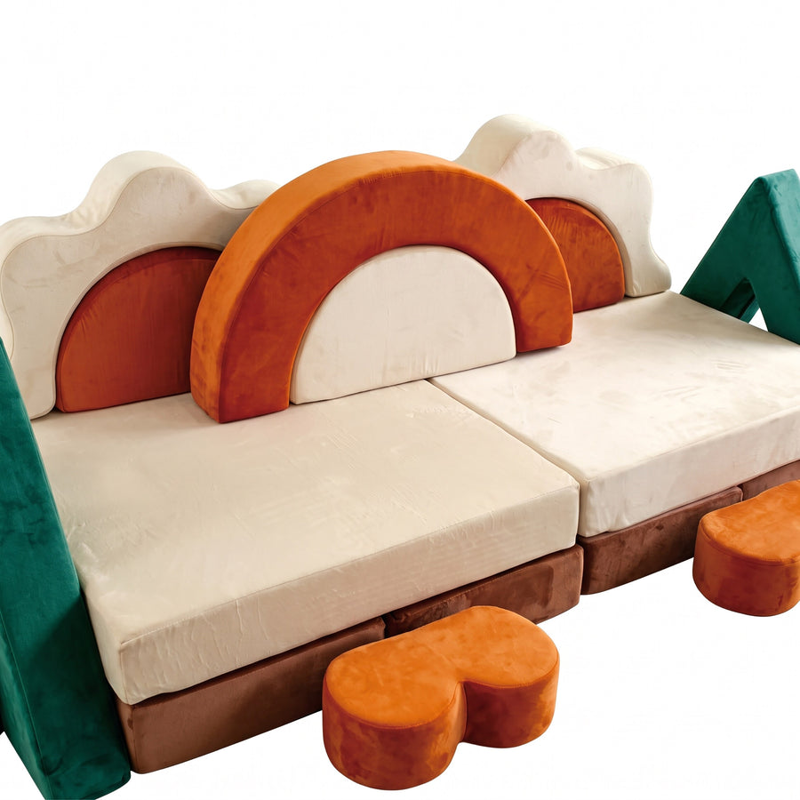 Canapé de jeu pour enfants 18 pièces velours multicolore — Monptitlou