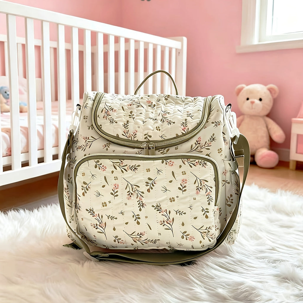 Sac à dos mère en fleurs grande capacité, sac de maternité matelassé — Monptitlou
