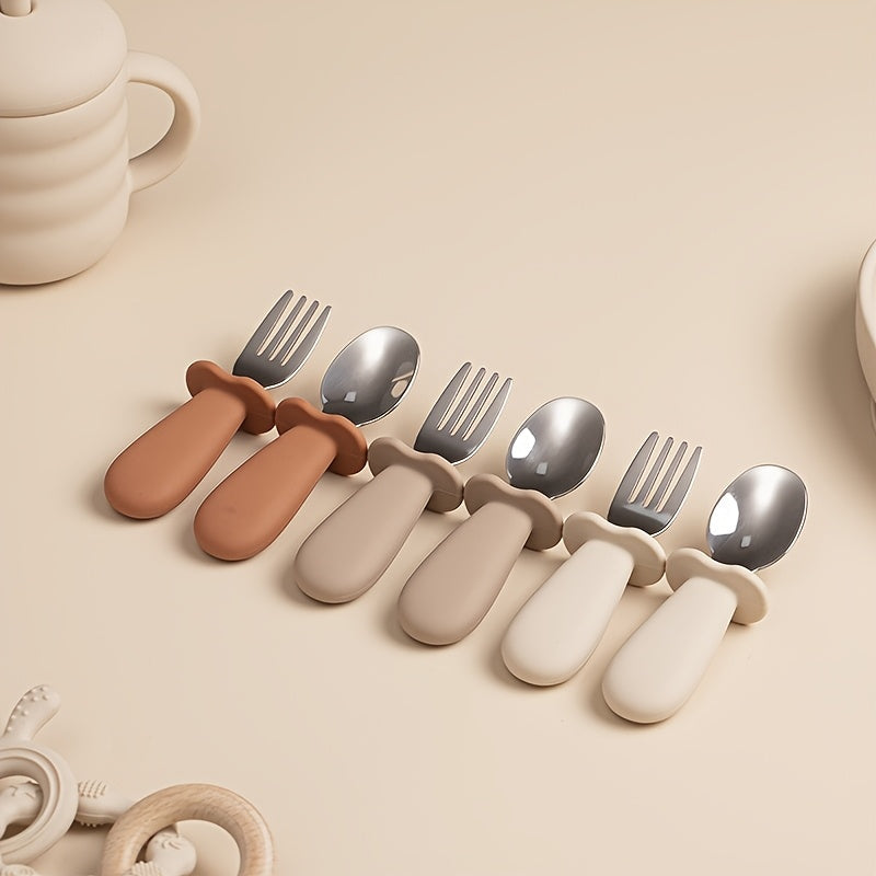 Cuillère et fourchette bébé - couleur unie — Monptitlou