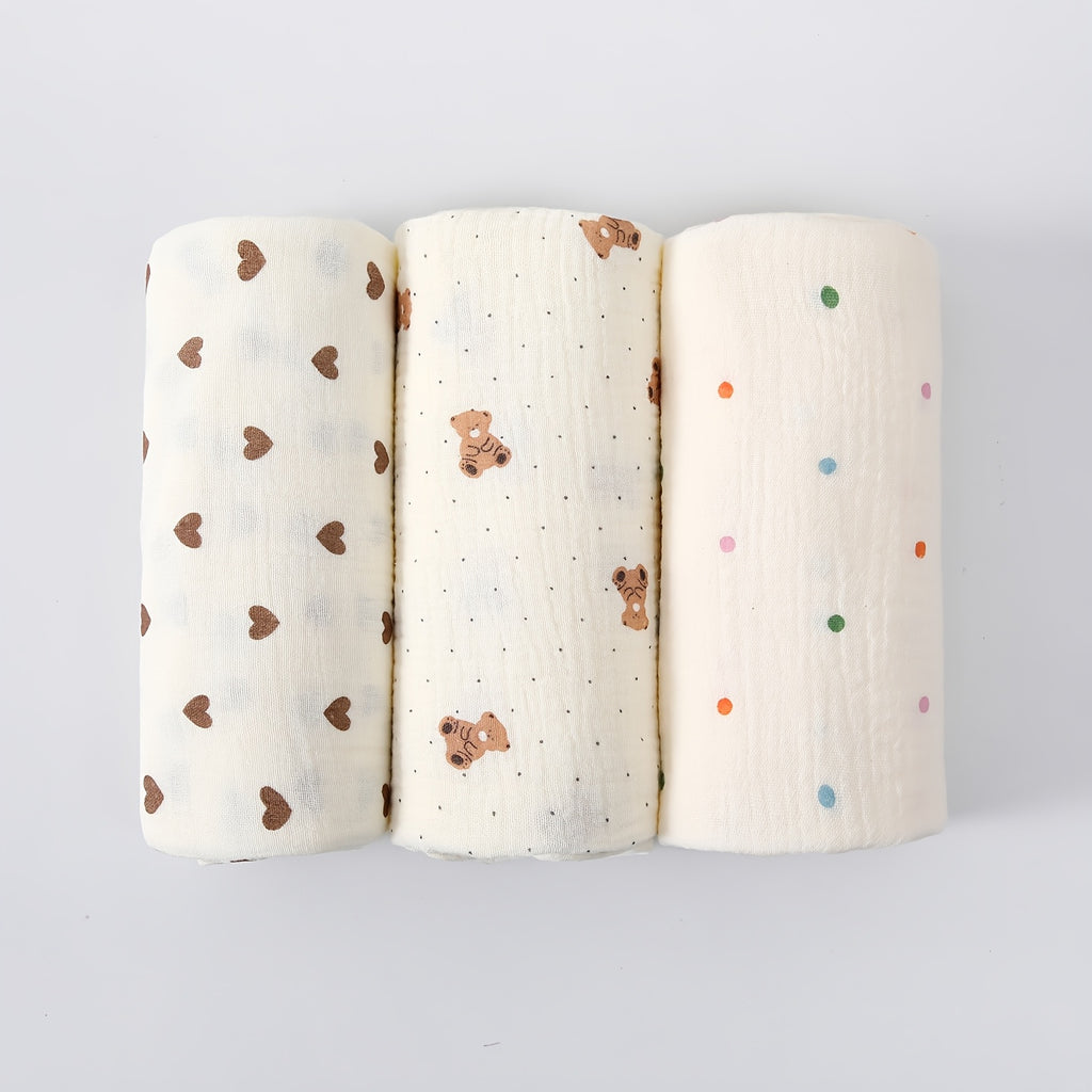Lot de 3 langes bébé en gaze de coton, 4 motifs — Monptitlou