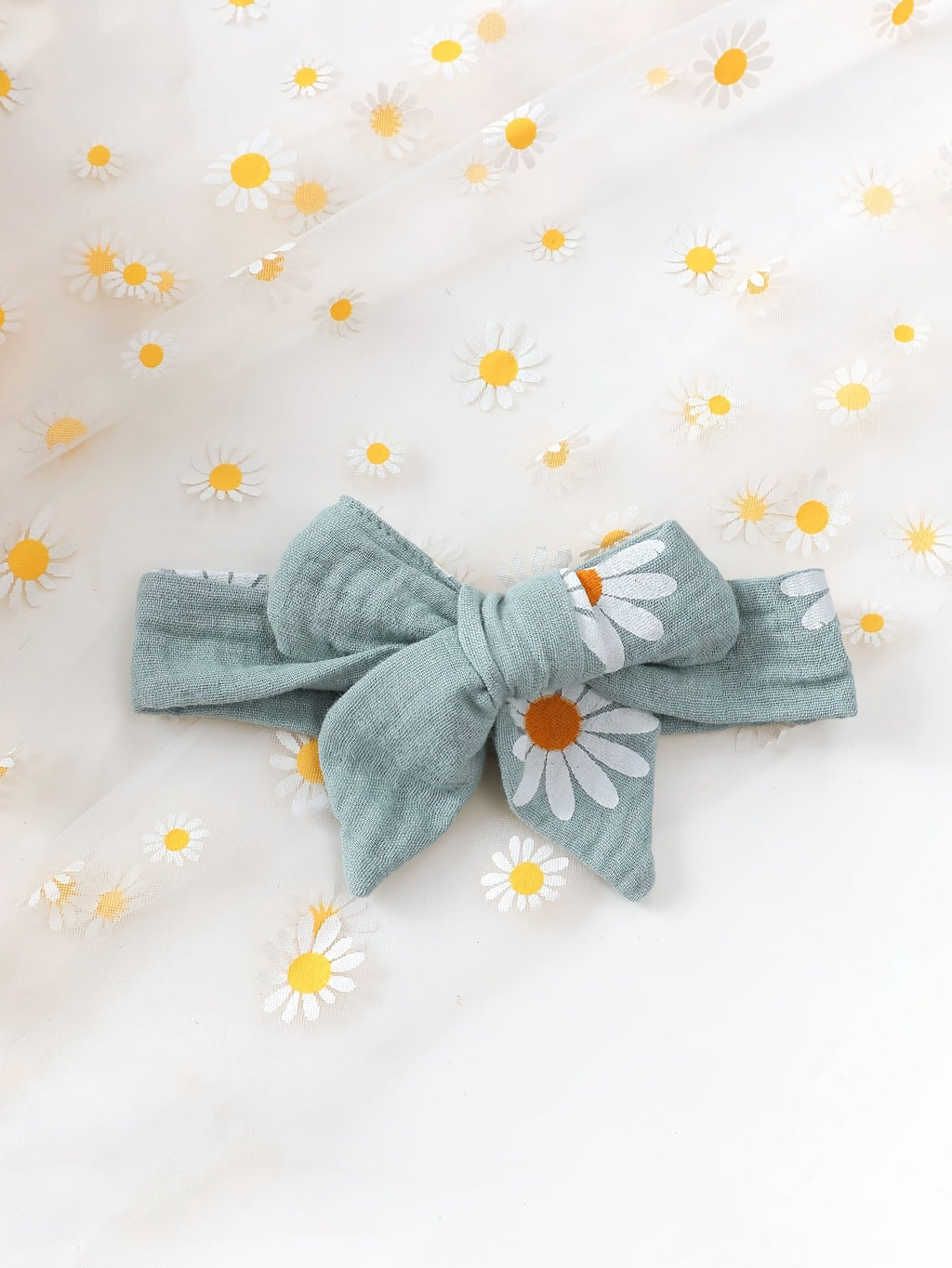 Romper bébé fille été style mignon avec motif petite marguerite imprimé, tissu froncé double face, dentelle mignonne, sa