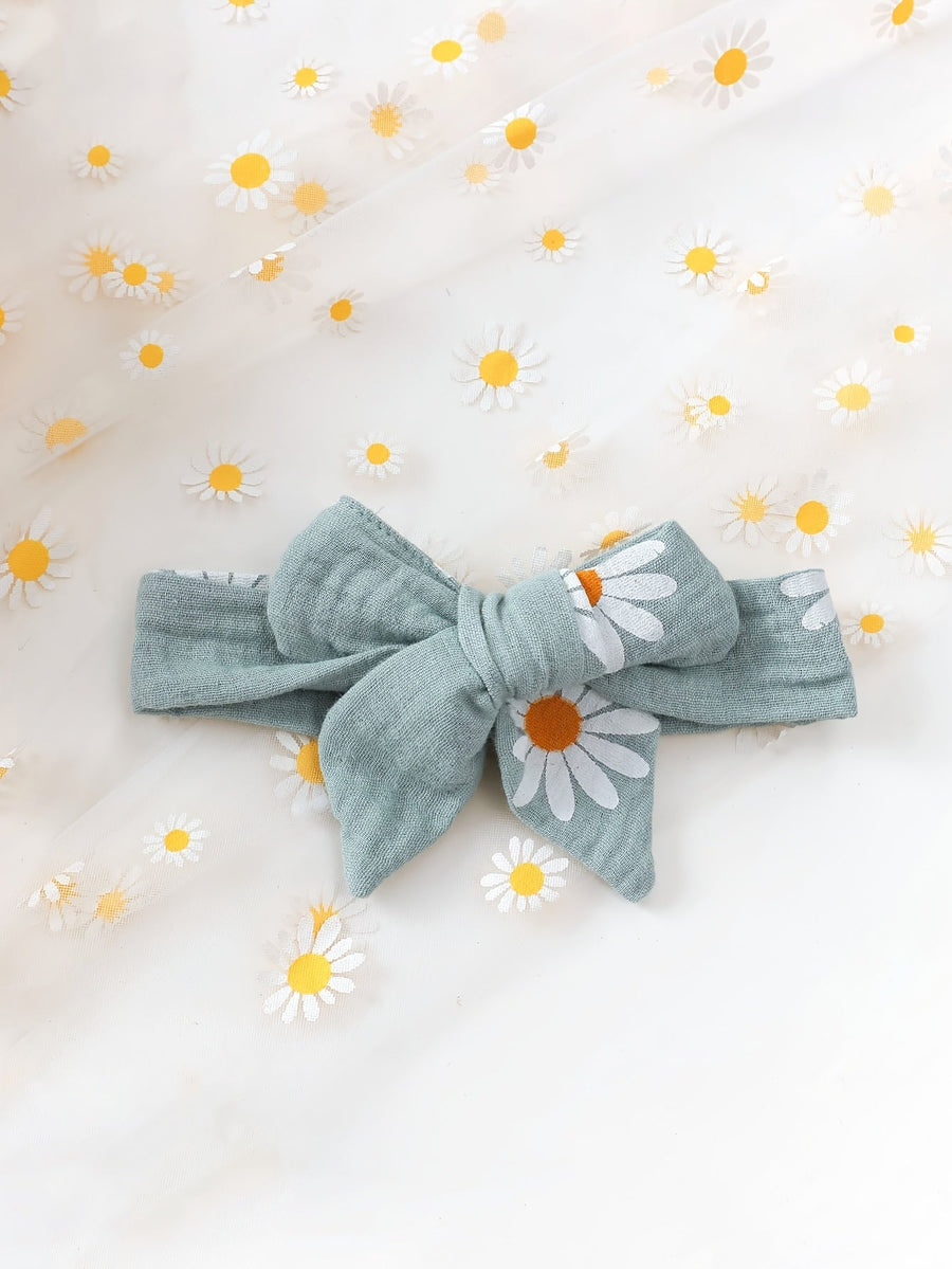 Romper bébé fille été style mignon avec motif petite marguerite imprimé, tissu froncé double face, dentelle mignonne, sa
