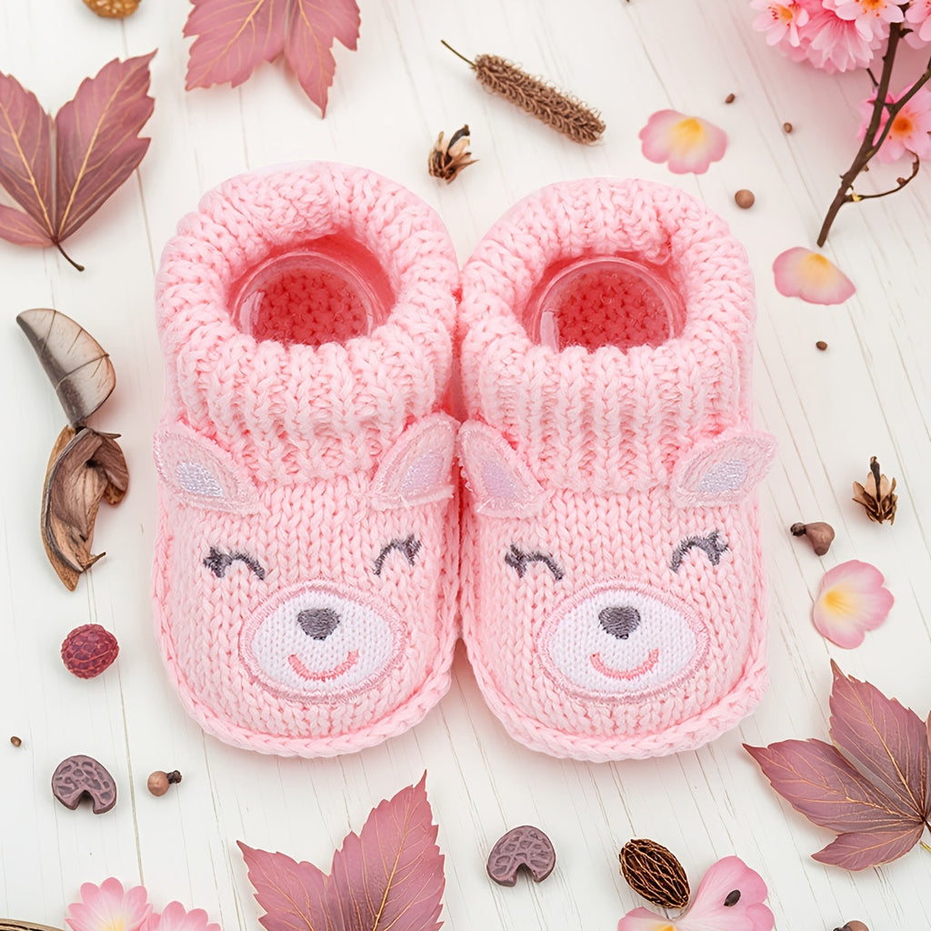 1 Paire de Chaussons Tricotés Mignons à Motifs Animaux pour Automne/Hiver - Chaussons Confortables à Enfiler pour Tout-P