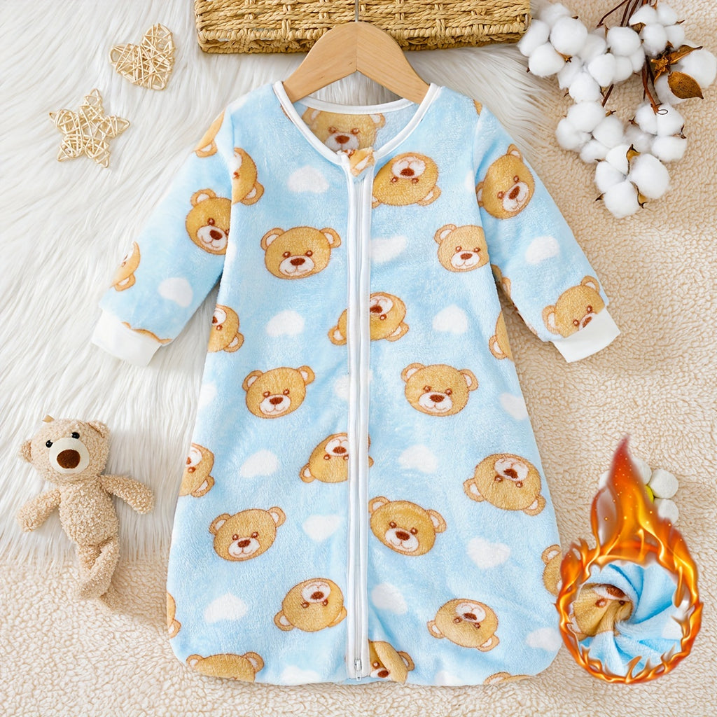 Bébé Ours Cœur Manches Longues Flanelle Polaire Fermeture Éclair Double — Monptitlou