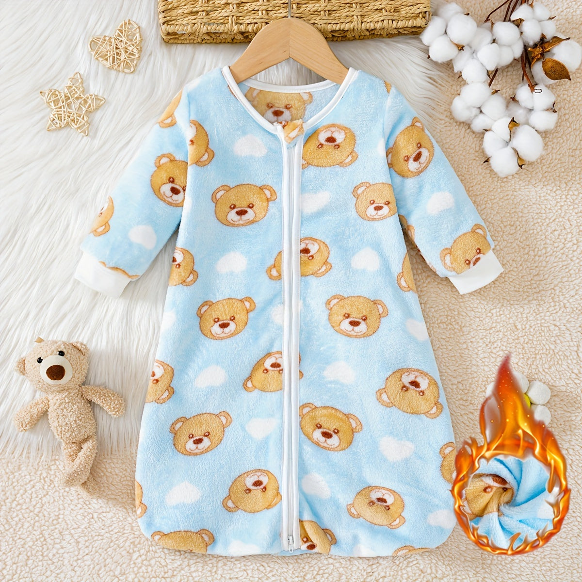 Bébé Ours Cœur Manches Longues Flanelle Polaire Fermeture Éclair Double — Monptitlou Image