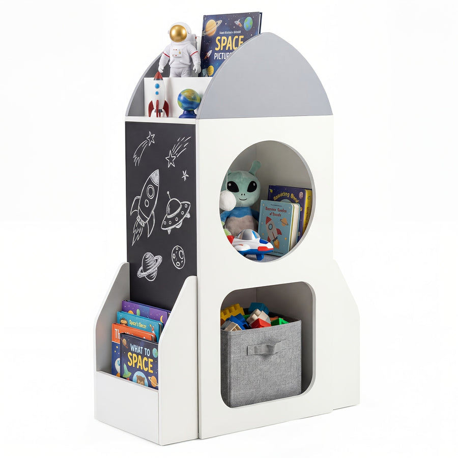 Bibliothèque pour enfants à 3 niveaux Rocket Space avec panneau tableau — Monptitlou