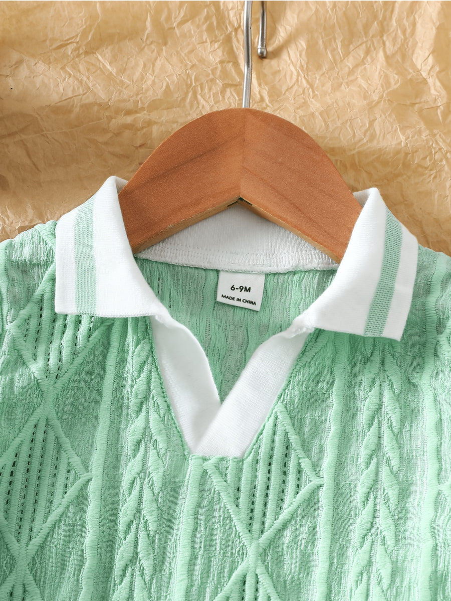 Ensemble polo et short décontracté à motif géométrique vert menthe pour — Monptitlou
