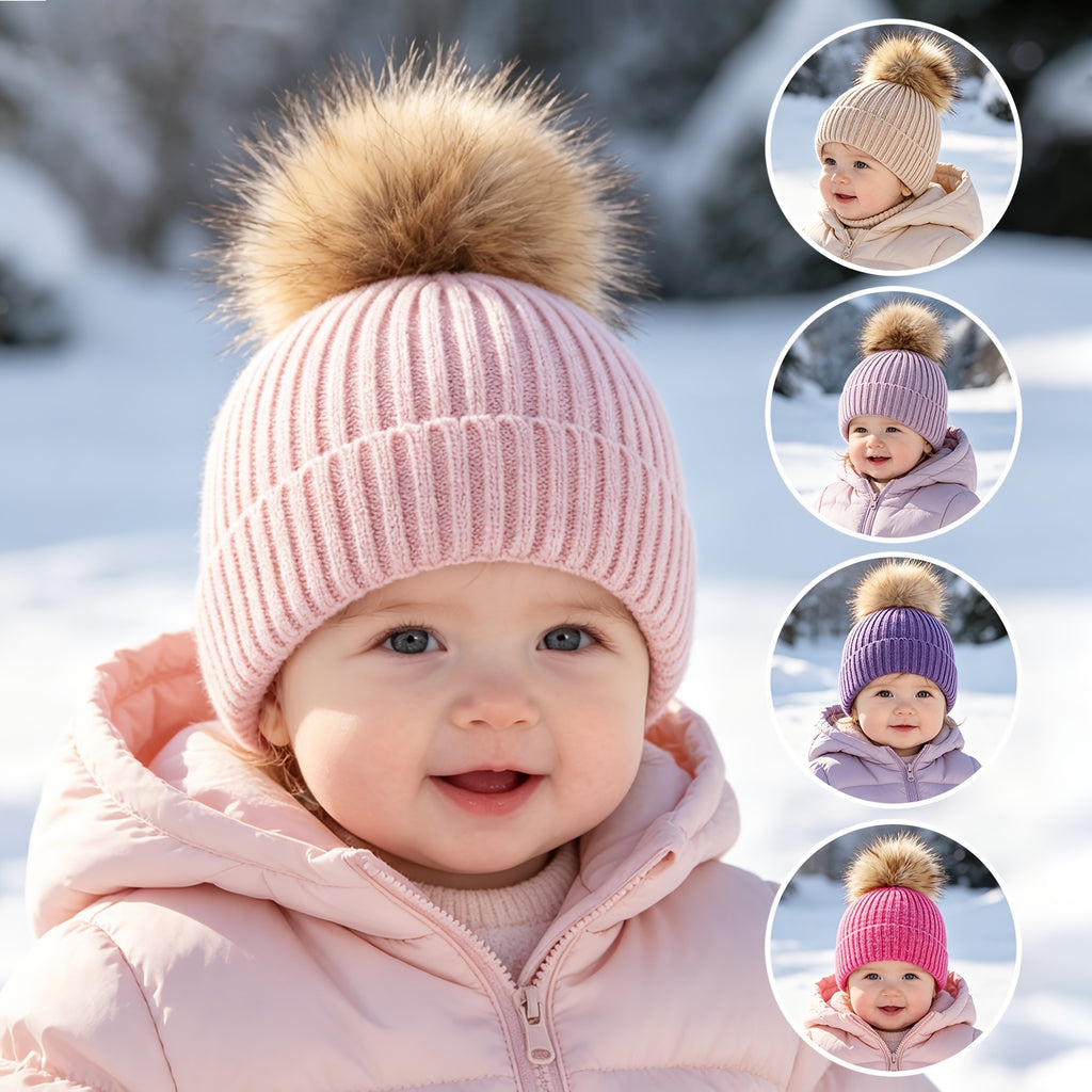 1 bonnet en tricot rayé à pompon pour enfant, automne/hiver — Monptitlou