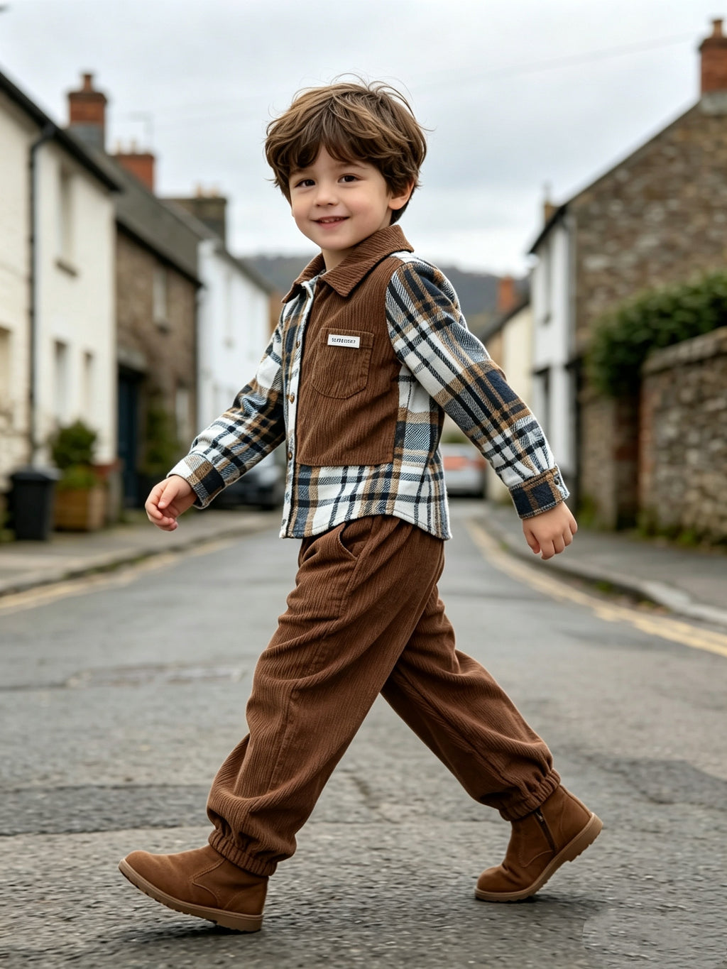 Nouveau ensemble rentrée scolaire automne-hiver pour garçons : chemise — Monptitlou