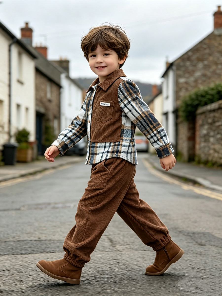Nouveau ensemble rentrée scolaire automne-hiver pour garçons : chemise — Monptitlou