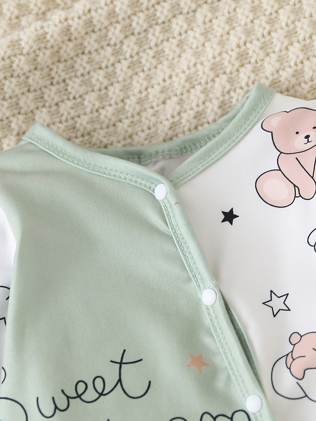 Barboteuse à pieds pour bébé avec imprimé ours endormi "Sweet Dream" — Monptitlou