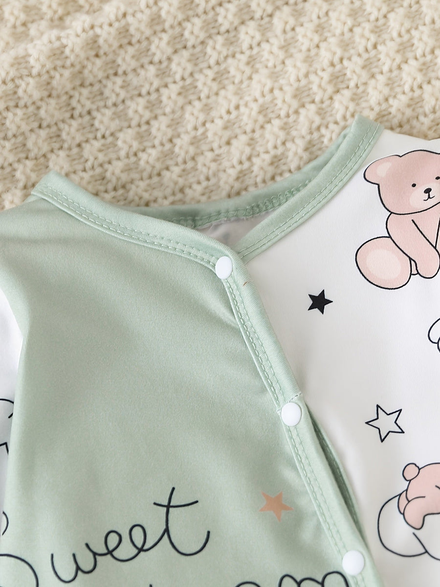 Barboteuse à pieds pour bébé avec imprimé ours endormi "Sweet Dream" — Monptitlou