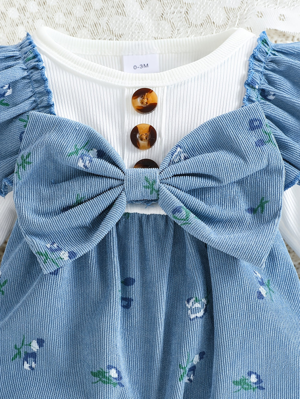 Barboteuse Bébé Fille Mignonne à Manches Longues avec Nœud Floral et — Monptitlou