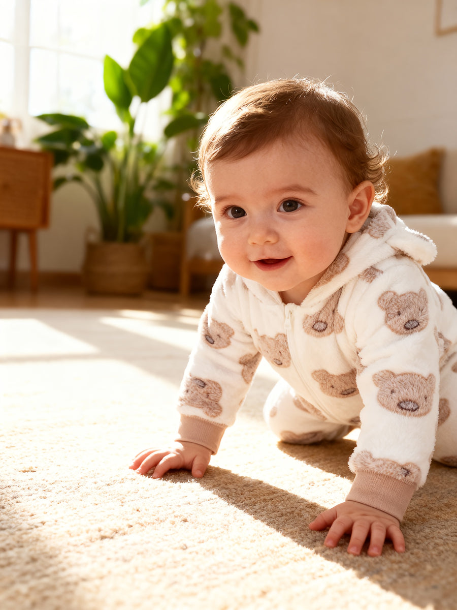 Combinaison polaire à capuche ourson pour bébé fille