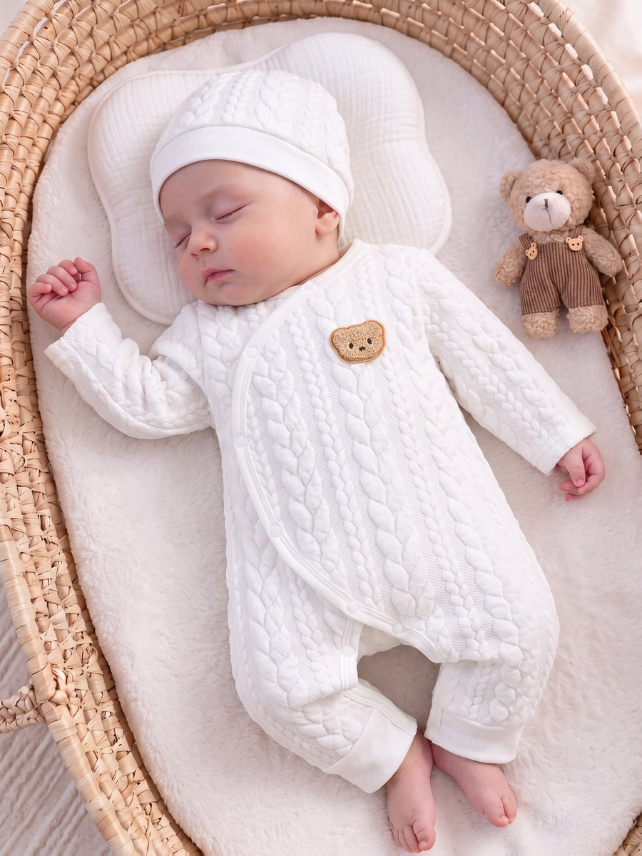 Body pour nouveau-né garçon avec décoration ours blanc, avec bonnet — Monptitlou