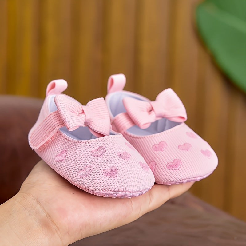Chaussures bébé fille princesse printemps automne quatre saisons, adaptées 0-6-12 mois, semelle souple, nœud cœur scratc