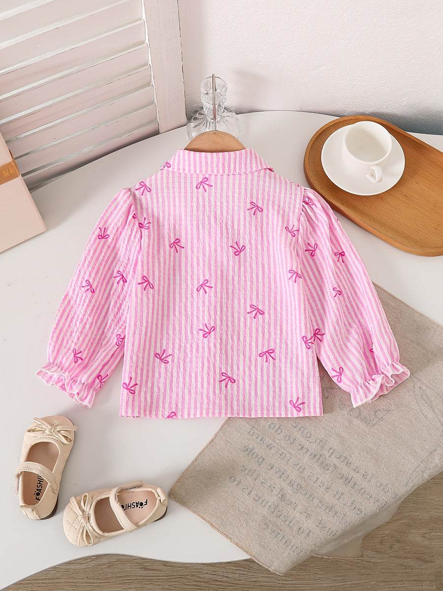 Chemise à rayures roses et blanches pour fille printemps/automne — Monptitlou