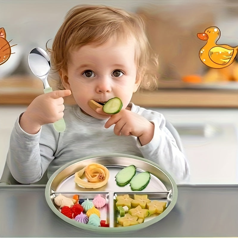 Lot de fourchette-cuillère en acier inoxydable avec ventouse en silicone fendue, bol pour enfants, gobelet avec paille, 