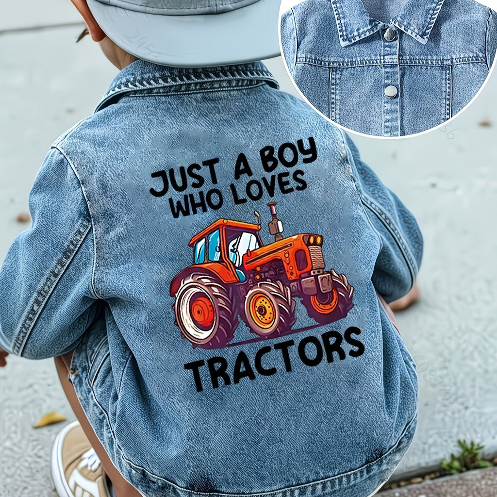 Veste en jean pour garçon avec motif tracteur cartoon orange au dos et — Monptitlou