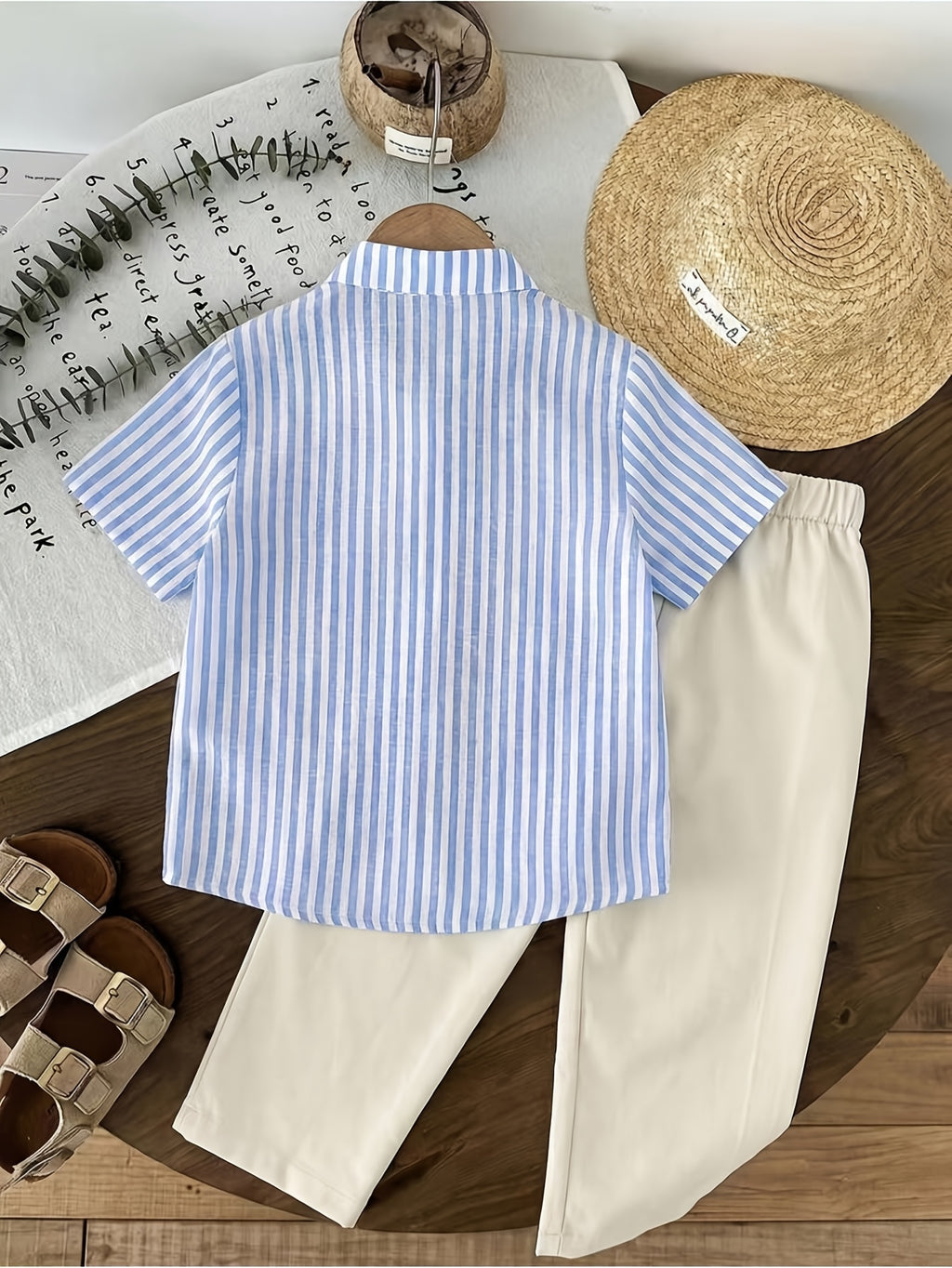 Ensemble 2 pièces 'S : Chemise décontractée à rayures et pantalon uni — Monptitlou