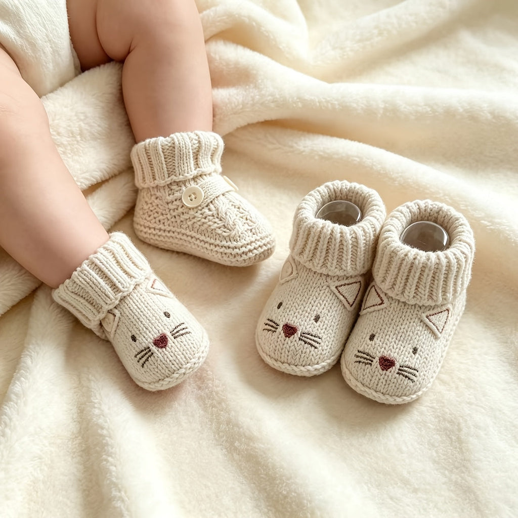 Paires de chaussures tricotées pour nourrisson à motif d'animaux — Monptitlou