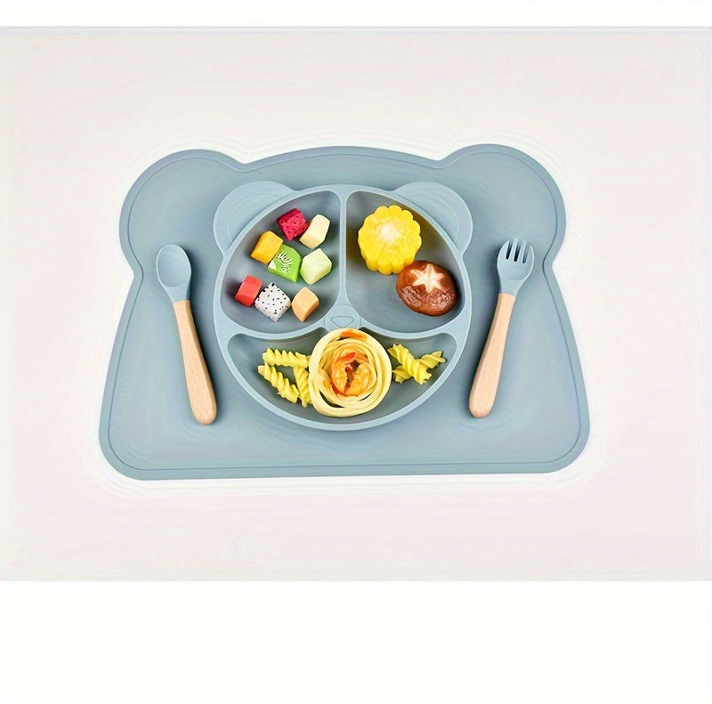 Couverts pour bébé en silicone, couleurs assorties, design cartoon — Monptitlou