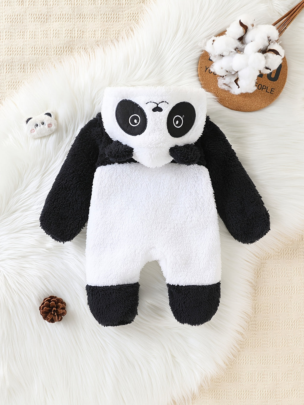 Combinaire bébé nouveau-né en polaire épaisse forme panda cartoon avec — Monptitlou