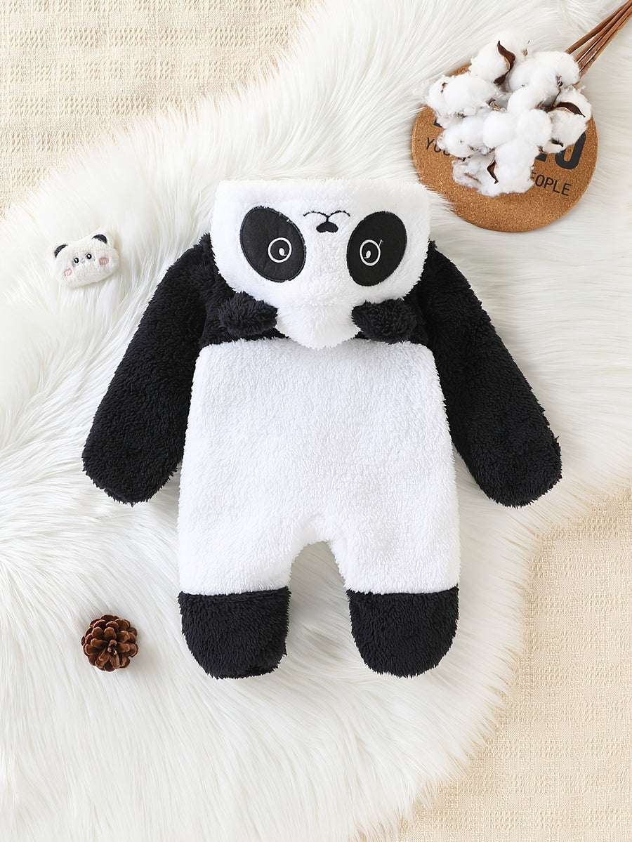 Combinaire bébé nouveau-né en polaire épaisse forme panda cartoon avec — Monptitlou