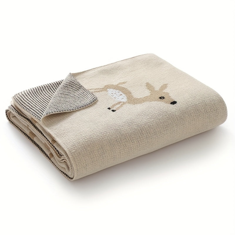 Couverture Bébé Tricot Jacquard Petit Cerf Mignon Couleur Chameau — Monptitlou