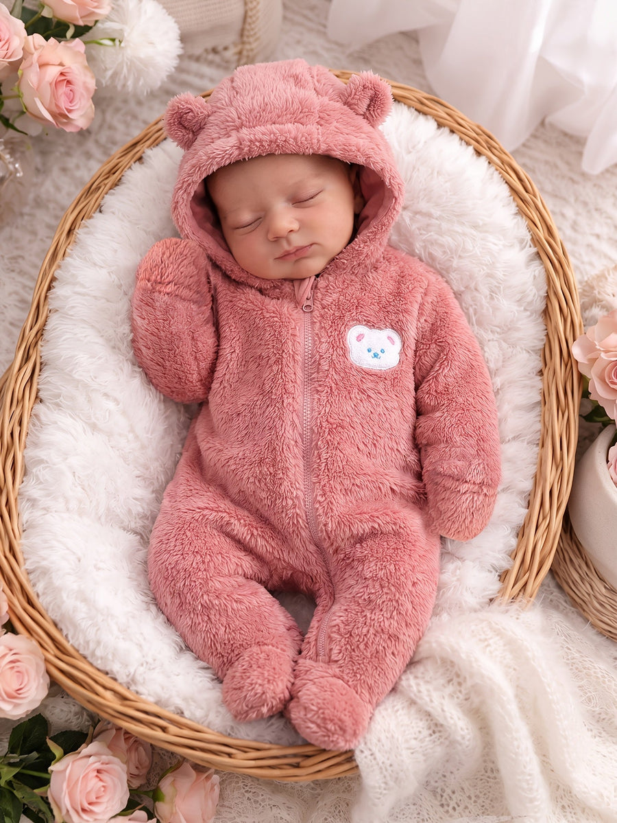 Combinaison pieds longs manches longues rose pour bébé fille — Monptitlou