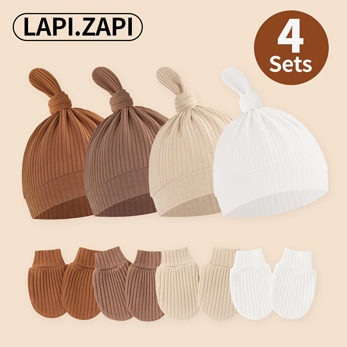 LAPI.ZAPI Lot de 4 pour nouveau-nés et enfants de 0 à 3 mois : Bonnet — Monptitlou Image