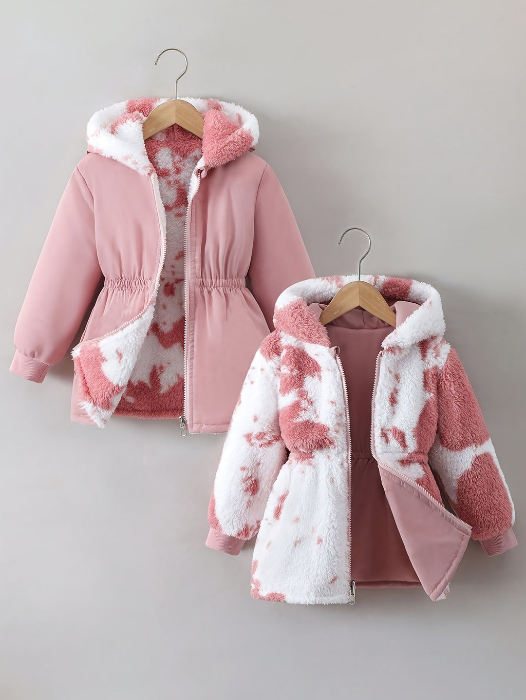 Veste polaire réversible rose et blanc, manches longues — Monptitlou