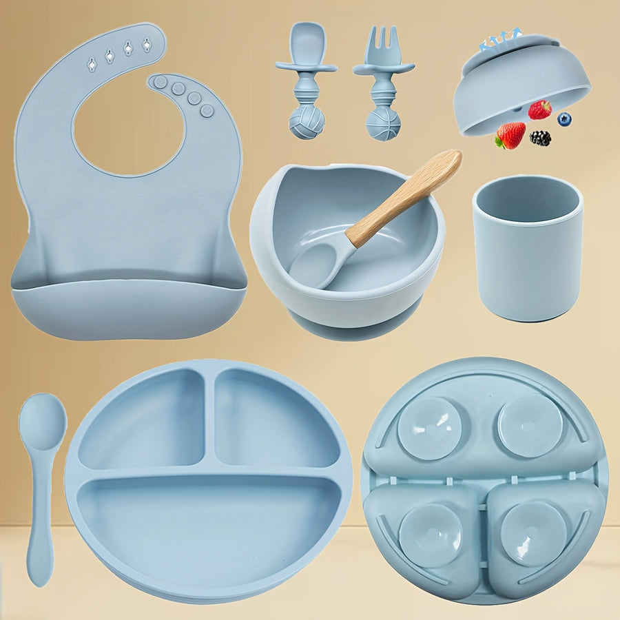 Set d'alimentation bébé en silicone, incluant bol avec ventouse — Monptitlou