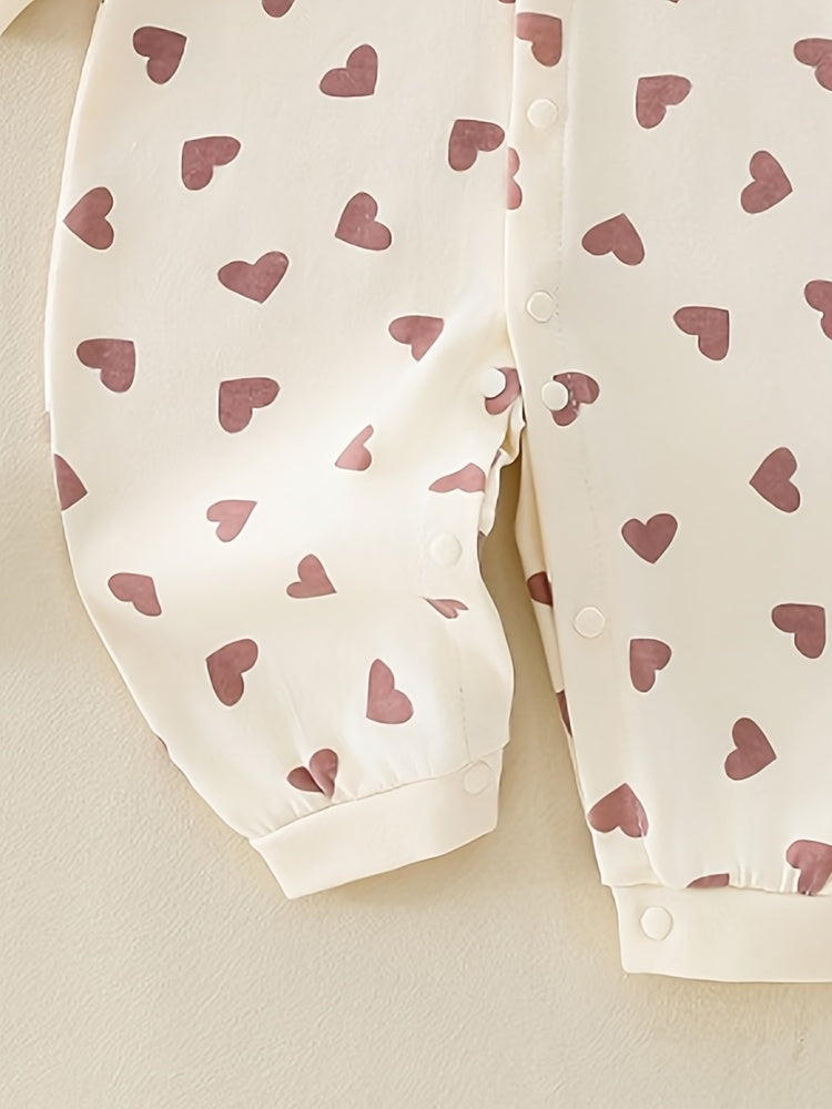 Combinaison manches longues pour bébé nouveau-né, imprimé petits cœurs partout, douce et respirante pour toutes saisons,