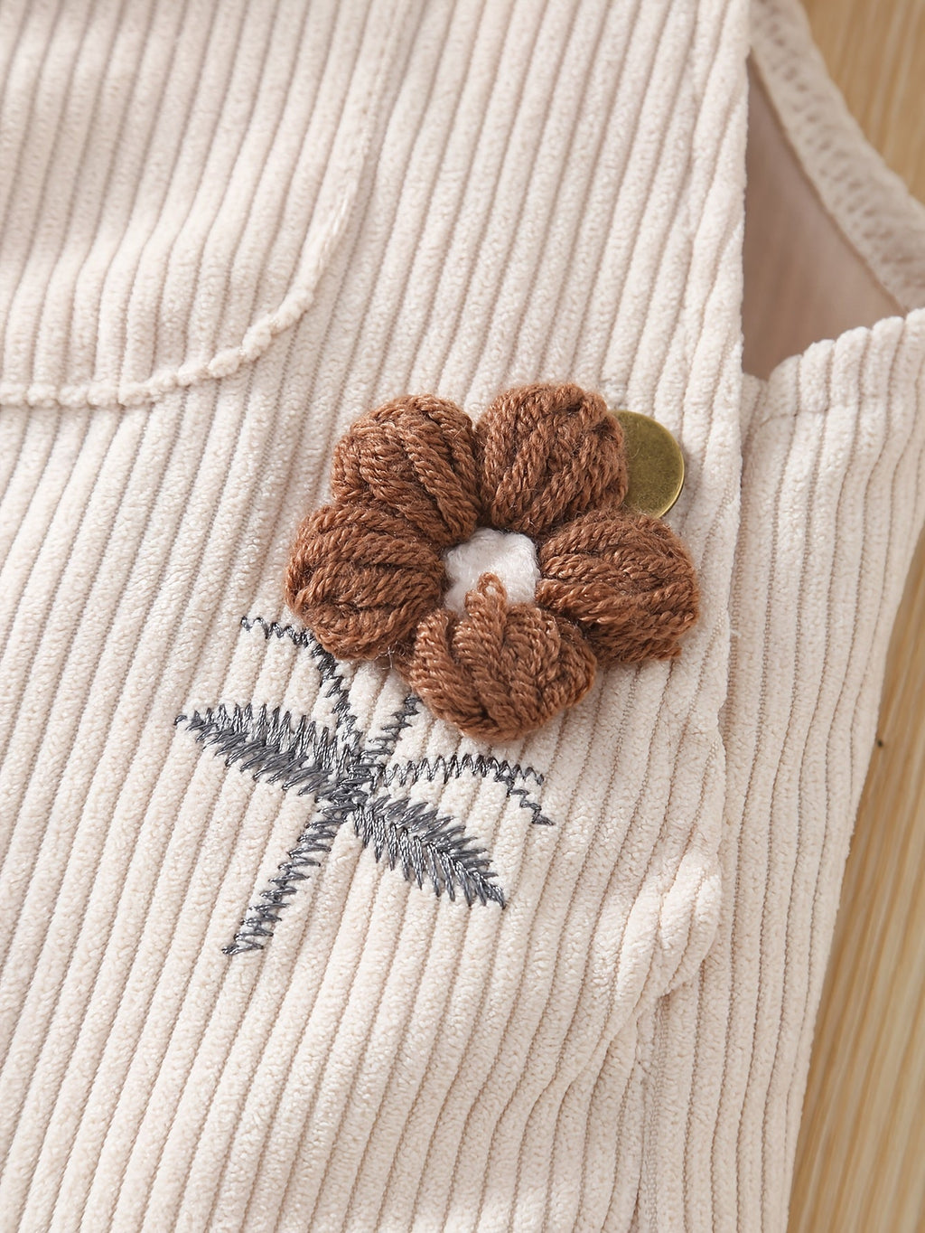 Salopette en velours côtelé pour bébé fille, combinaison avec broderie 3D en forme de serviette et fleurs, pantalon déco